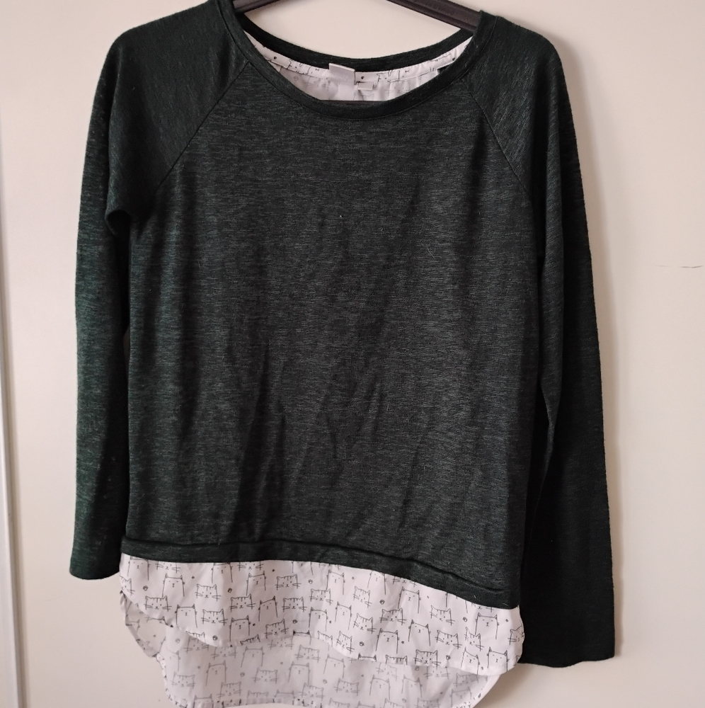 Twik Dark Green Layered Long Sleeve Top